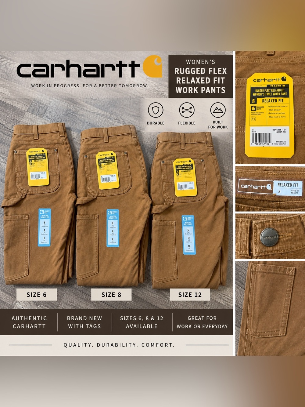 Carhartt Women’s Rugged Flex Relaxed Fit Work Pants – NWT – Sizes 6, 8 & 12
